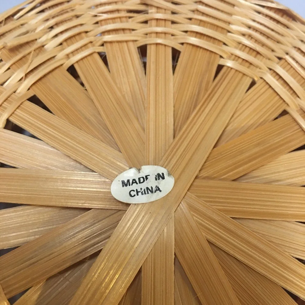 Woven Bamboo Basket Medium Natural Tan Round Decorative Storage Cottagecore
